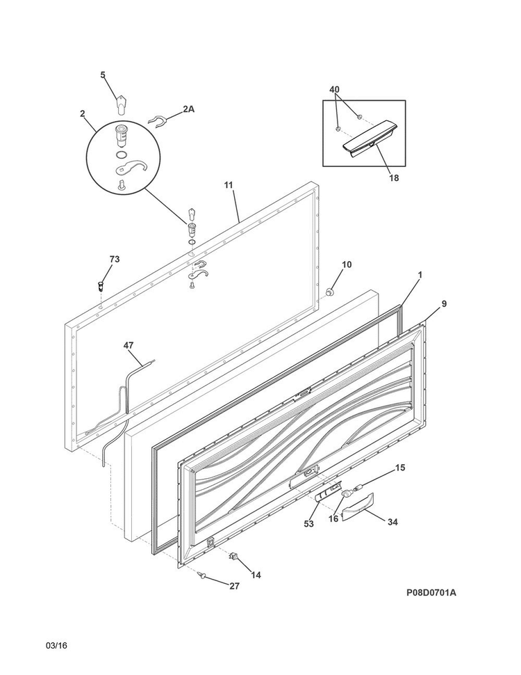 Door Diagram and Parts List for FFFC16M5QWD  Frigidaire Freezer
