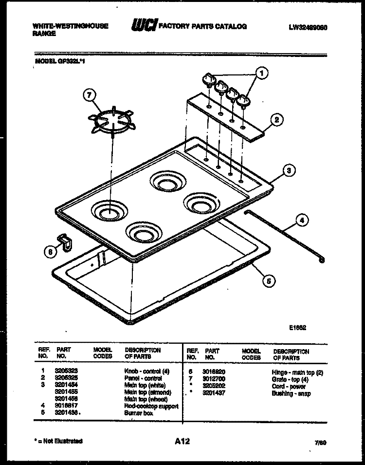 COOKTOP PARTS Diagram and Parts List for GP332LW1  Frigidaire Cooktop