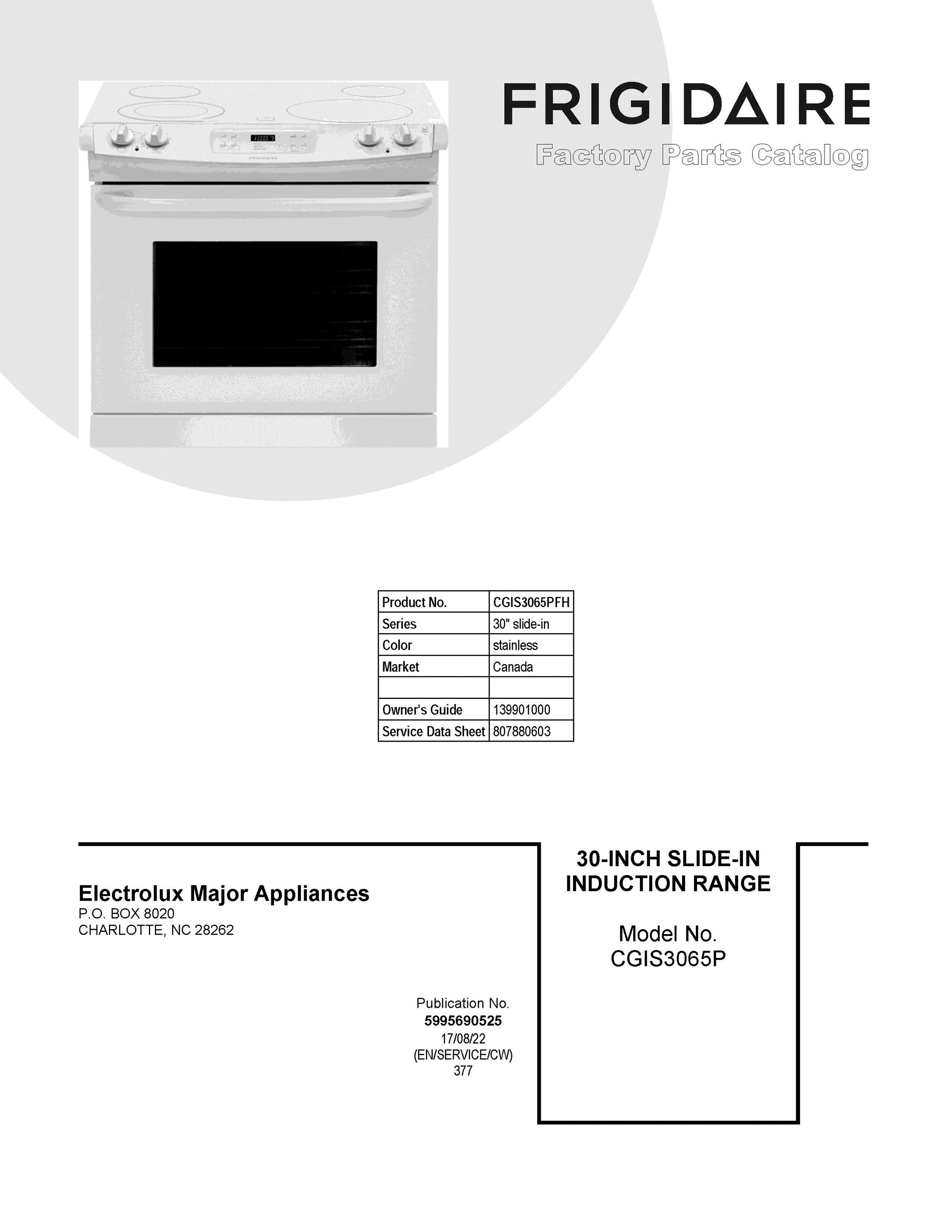 01 - COVER SHEET Diagram and Parts List for CGIS3065PFH  Frigidaire Range