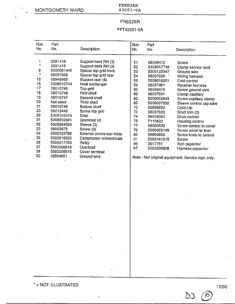 Freezer Page 6 Diagram and Parts List for 43051-0A  Frigidaire Freezer