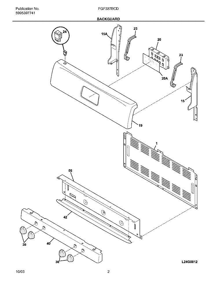 BACKGUARD Diagram and Parts List for FGF337BCD  Frigidaire Range