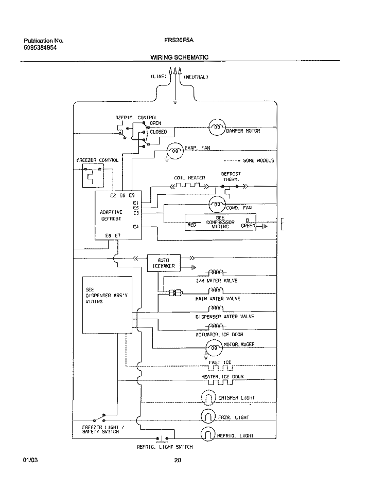 WIRING SCHEMATIC Diagram and Parts List for FRS26F5AQ6  Frigidaire Refrigerator
