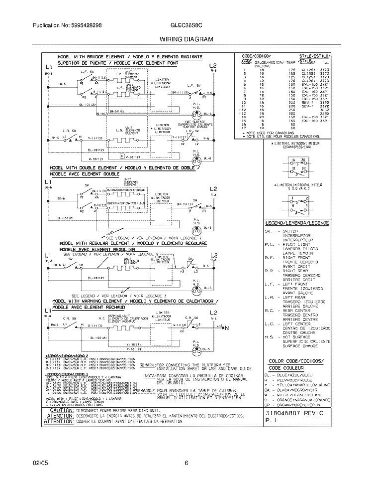 WIRING DIAGRAM Diagram and Parts List for GLEC36S8CBC  Frigidaire Cooktop