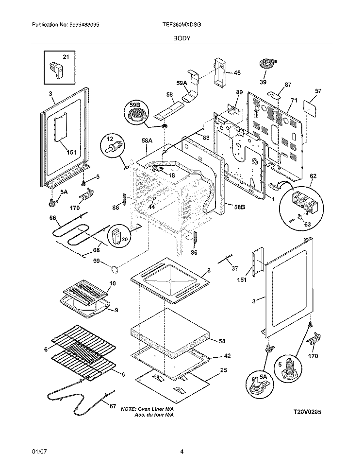 BODY Diagram and Parts List for TEF360MXDSG  Tappan Range