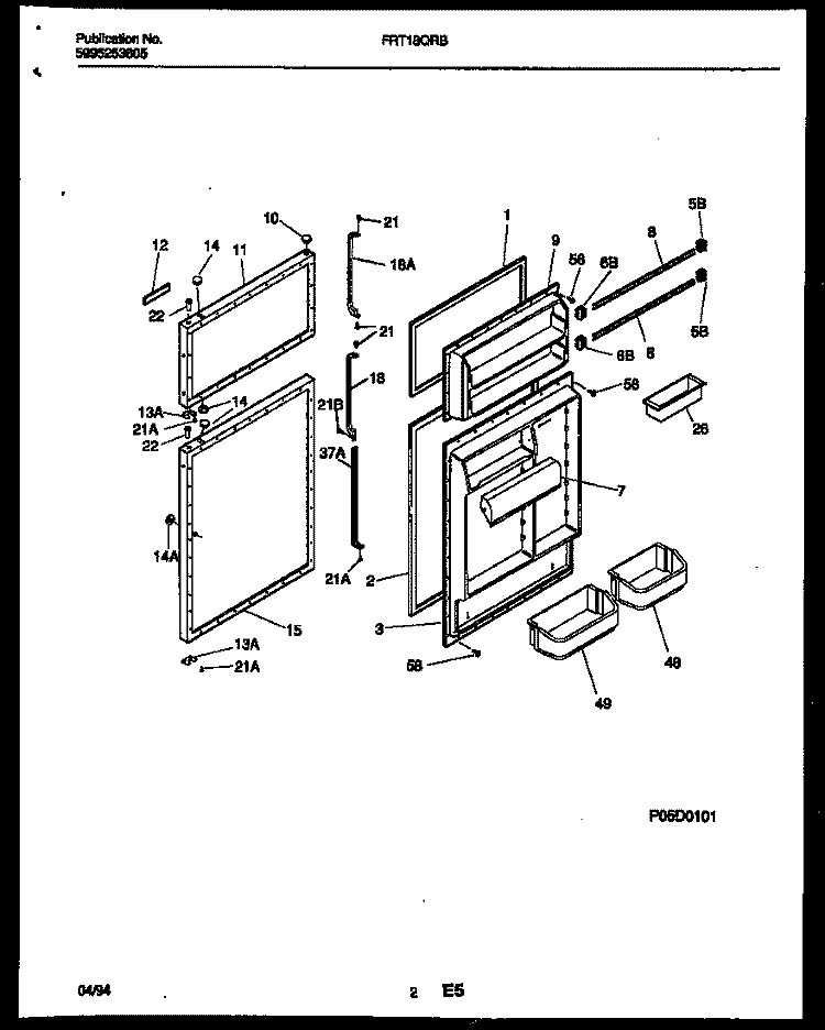 DOOR PARTS Diagram and Parts List for FRT18QRBW0  Frigidaire Refrigerator