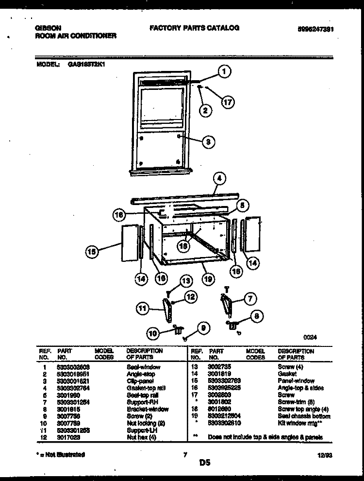 CABINET AND INSTALLATION PARTS Diagram and Parts List for GAS183T2K1  Gibson Air Conditioner