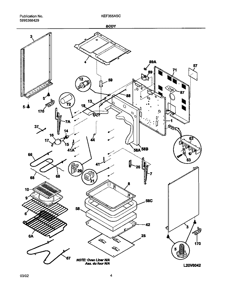 BODY Diagram and Parts List for KEF355ASC  Kelvinator Range