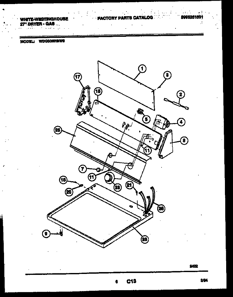 CONSOLE AND CONTROL PARTS Diagram and Parts List for WDG336RBW0  Frigidaire Dryer