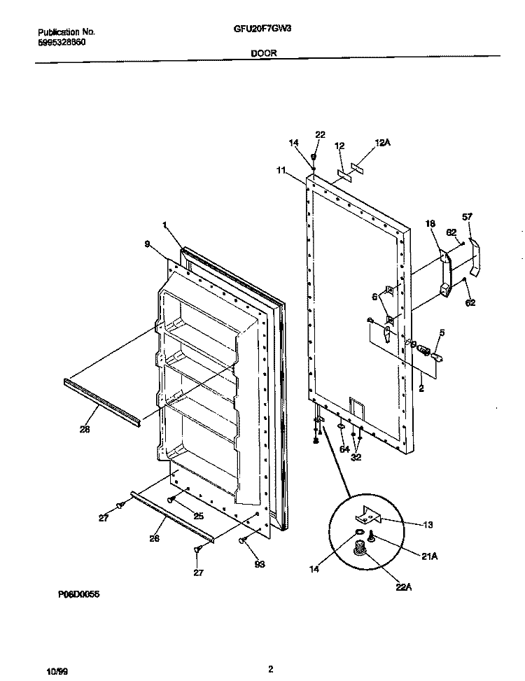 DOOR Diagram and Parts List for GFU20F7GW3  Gibson Freezer