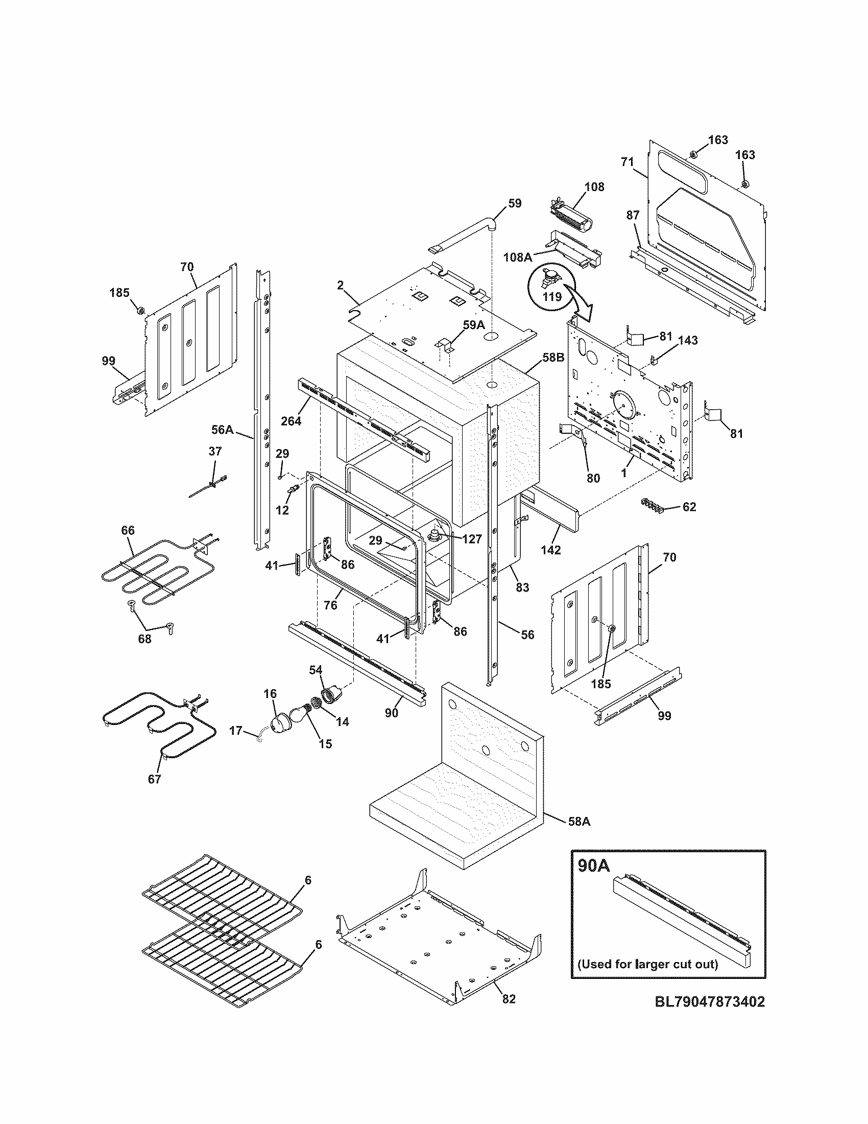 Lower Oven Diagram and Parts List for 79047873406  Kenmore Wall Oven