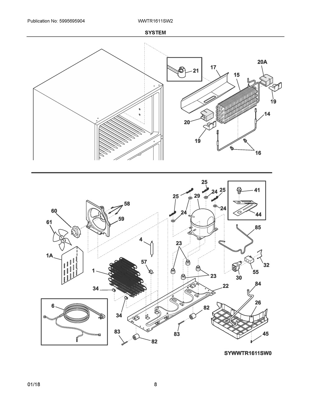 System Diagram and Parts List for WWTR1611SW2  Frigidaire Refrigerator