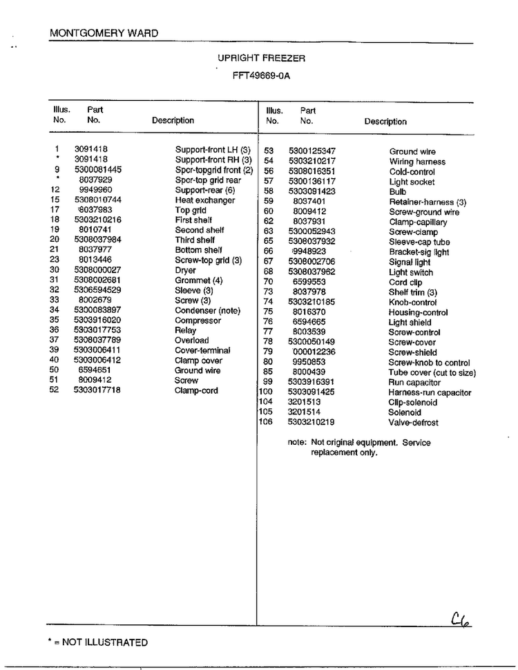 Upright Freezer Page 6 Diagram and Parts List for 49669  Frigidaire Freezer