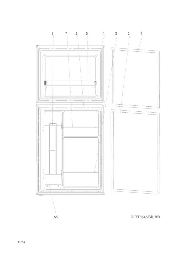 Door Diagram and Parts List for FFPS45L3QM0  Frigidaire Refrigerator