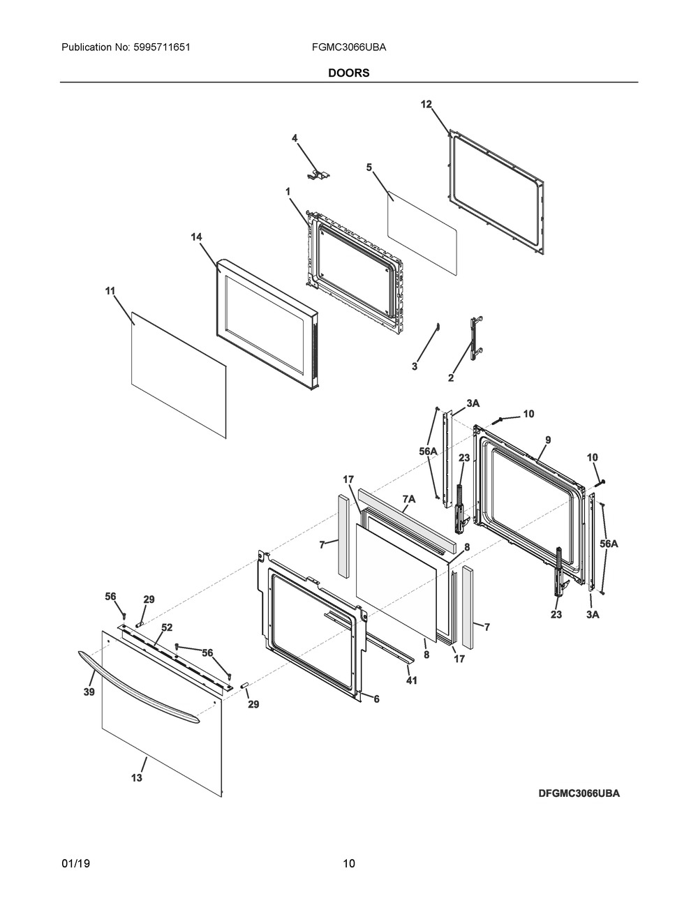 Doors Diagram and Parts List for FGMC3066UBA  Frigidaire Microwave Oven Combo