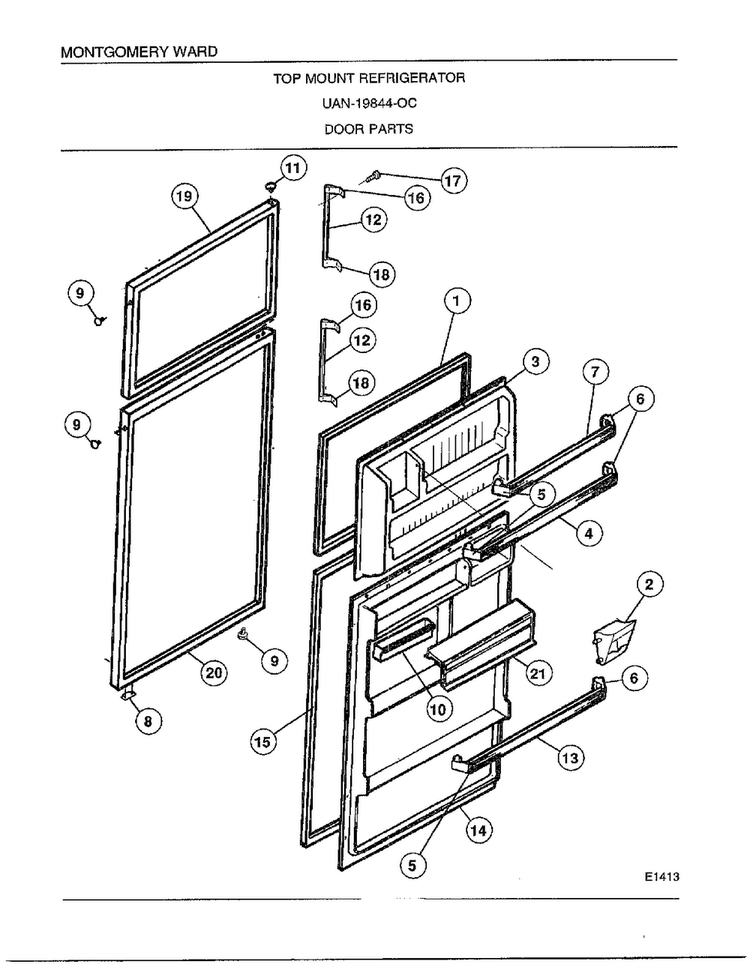 Door Parts Diagram and Parts List for 19844C  Frigidaire Refrigerator