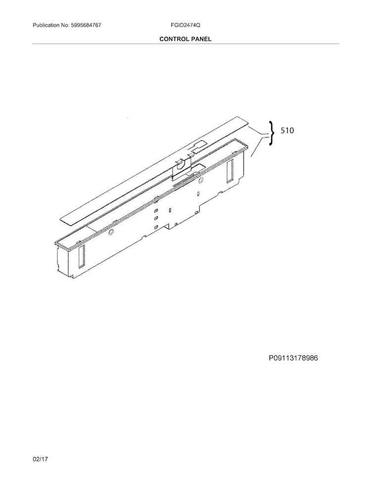 Control Panel Diagram and Parts List for FGID2474QF5B  Frigidaire Dishwasher