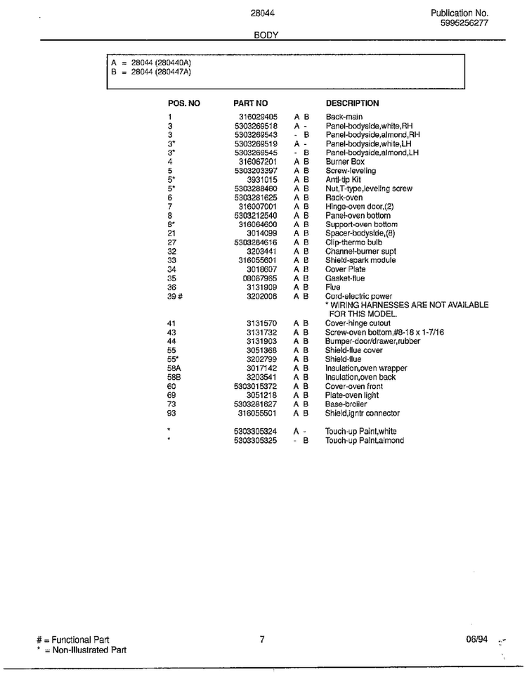 Body Page 2 Diagram and Parts List for 28044  Frigidaire Range