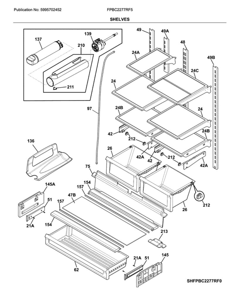 Shelves Diagram and Parts List for FPBC2277RF5  Frigidaire Refrigerator