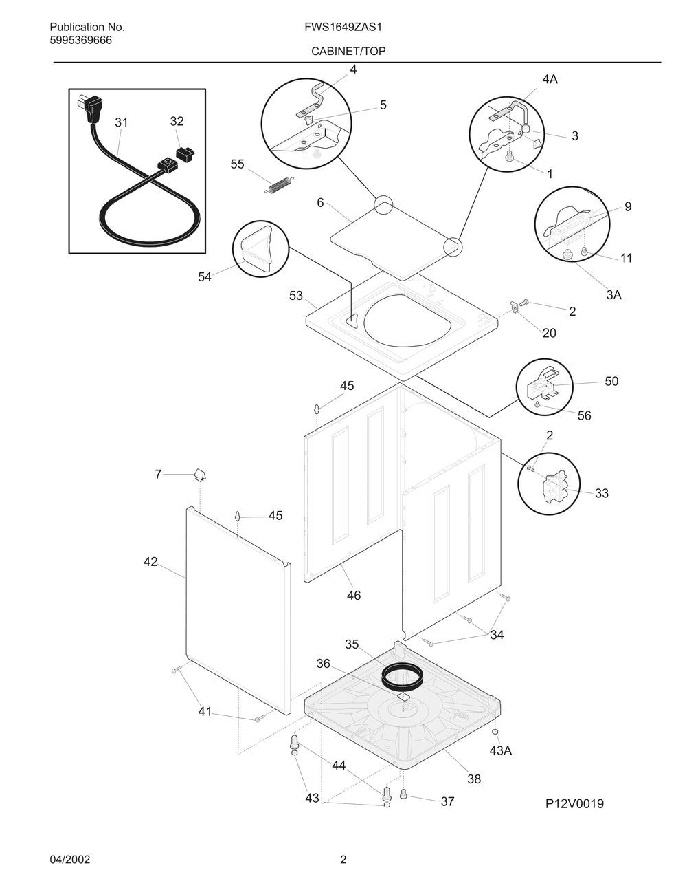 Cabinet/Top Diagram and Parts List for FWS1649ZAS1  Frigidaire Washer