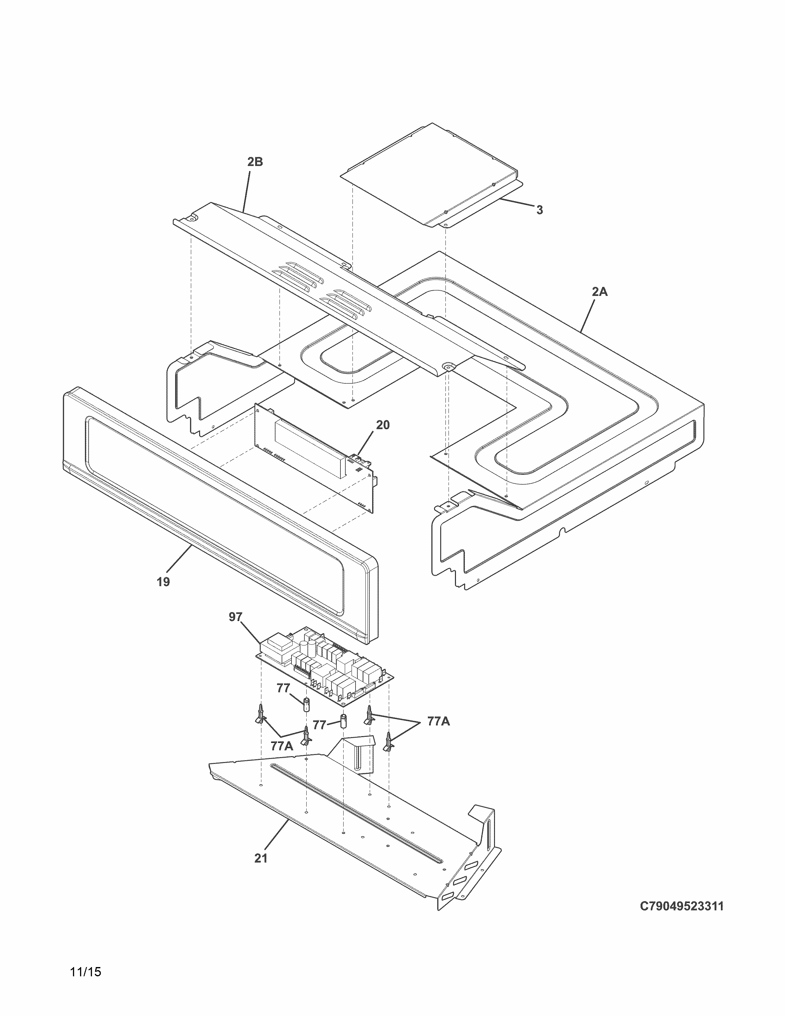 Control Panel Diagram and Parts List for 79049523313  Kenmore Wall Oven