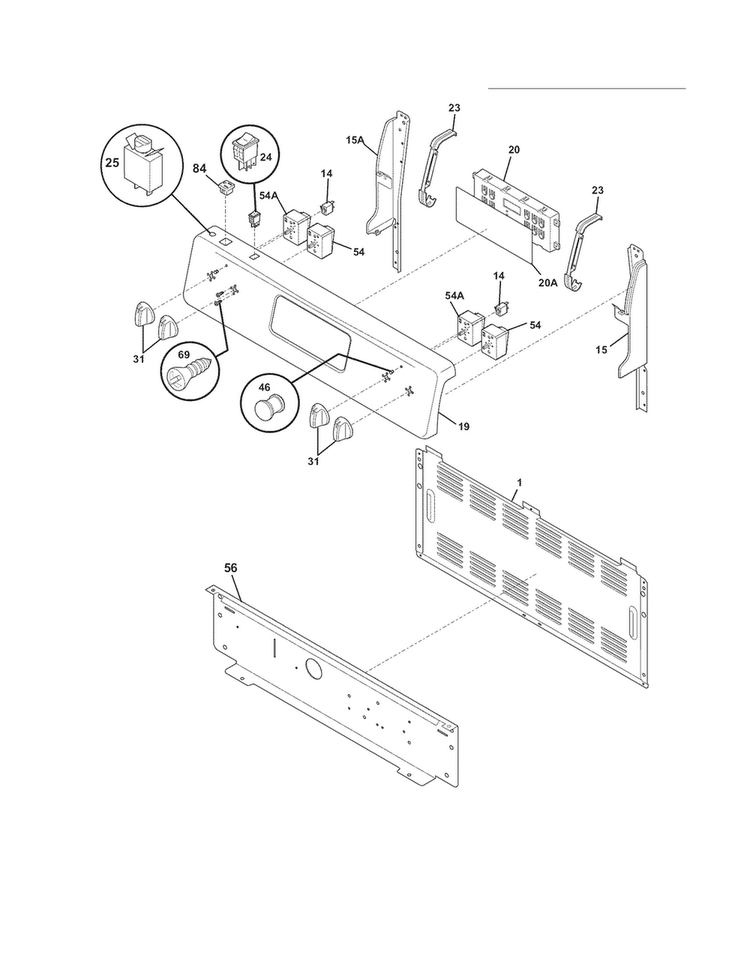 Backguard Diagram and Parts List for CFEF3016LWG  Frigidaire Range