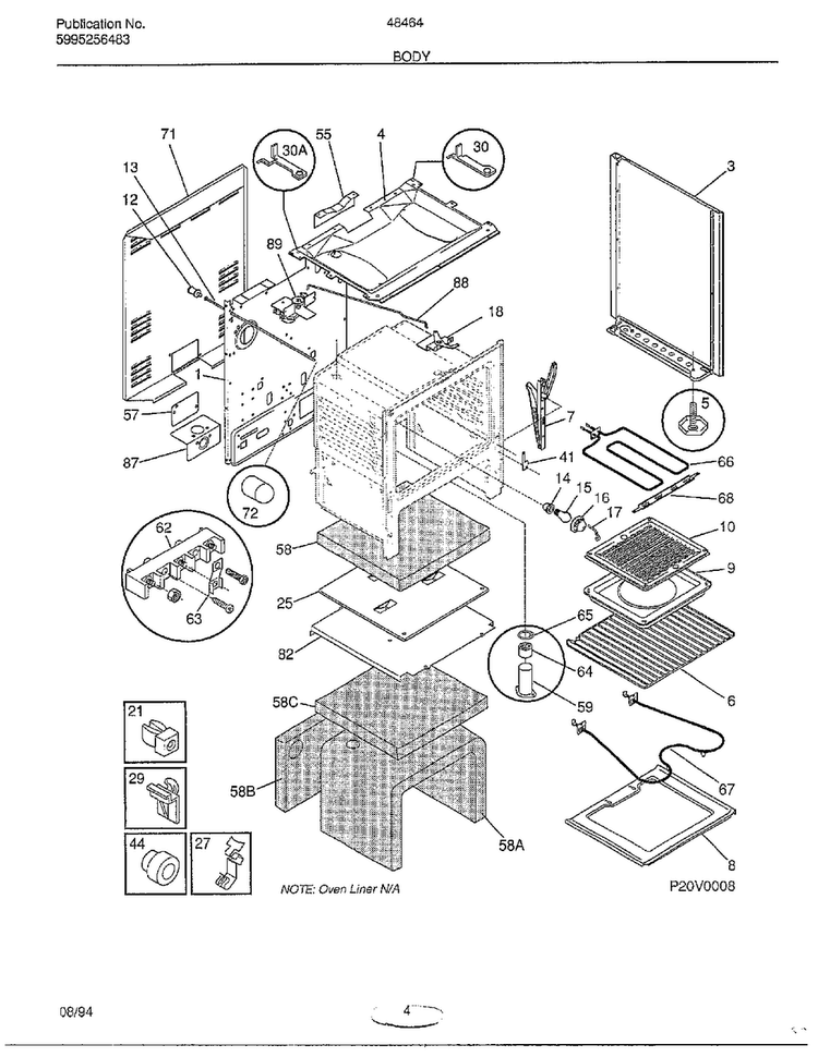Body Diagram and Parts List for 484640A  Frigidaire Range
