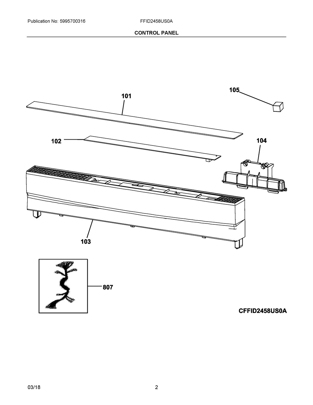 Control Panel Diagram and Parts List for FFID2458US0A  Frigidaire Dishwasher