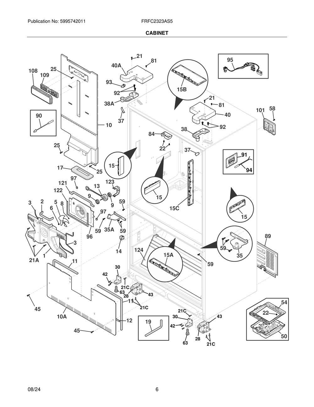 Cabinet 1 Diagram and Parts List for FRFC2323AS5  Frigidaire Refrigerator