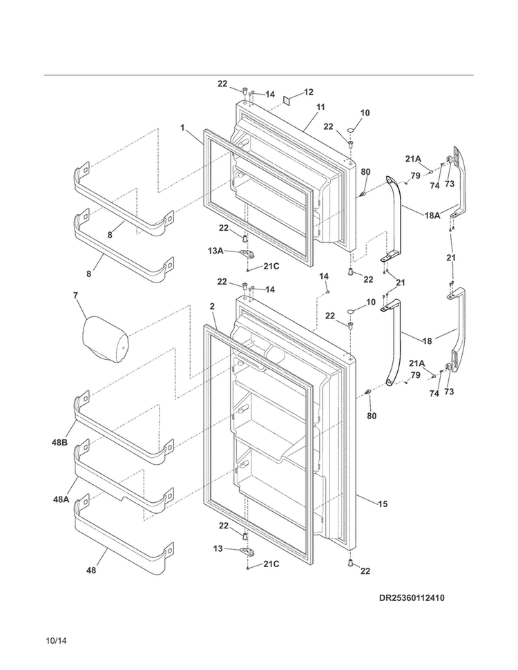 Doors Diagram and Parts List for 25360112410  Kenmore Refrigerator