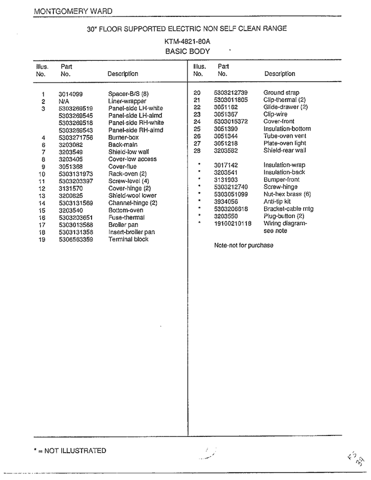 Basic Body Page 2 Diagram and Parts List for 4821-80A  Frigidaire Range