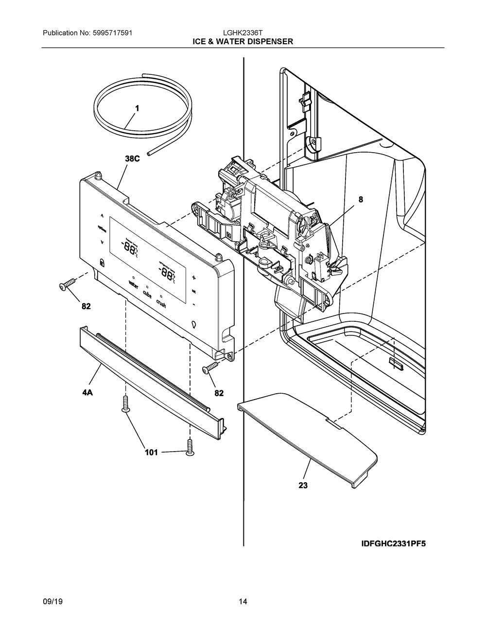 Ice & Water Dispenser Diagram and Parts List for LGHK2336TD6  Frigidaire Refrigerator