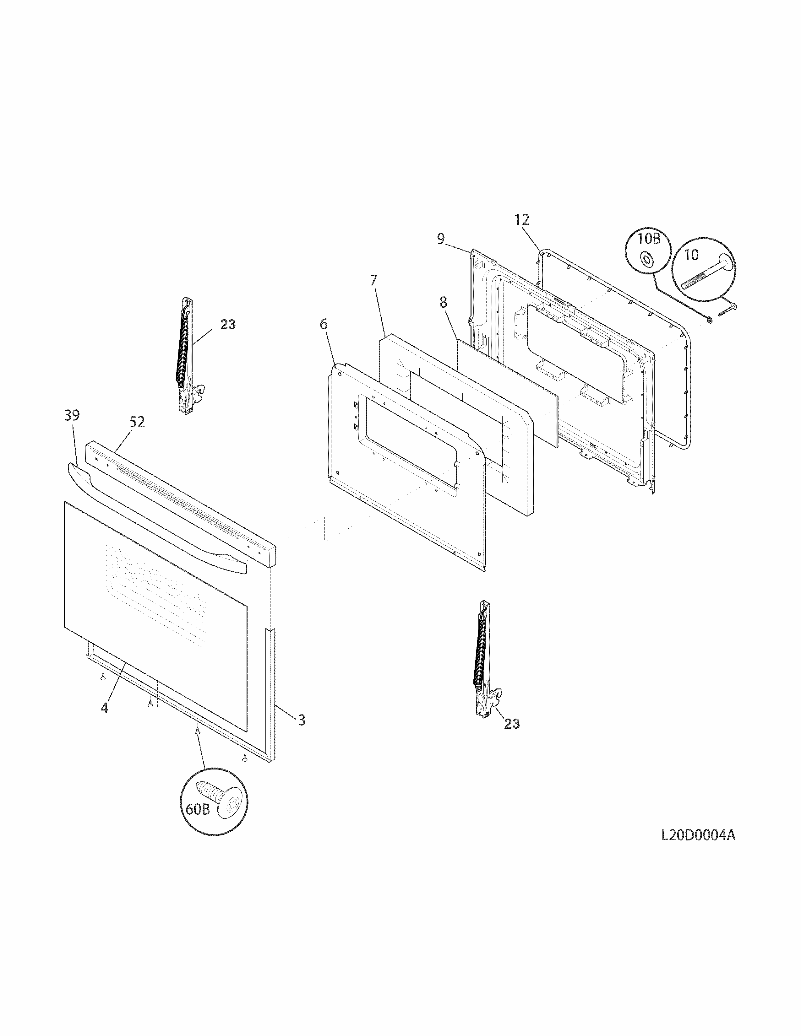 Door Diagram and Parts List for 79090011311  Kenmore Range