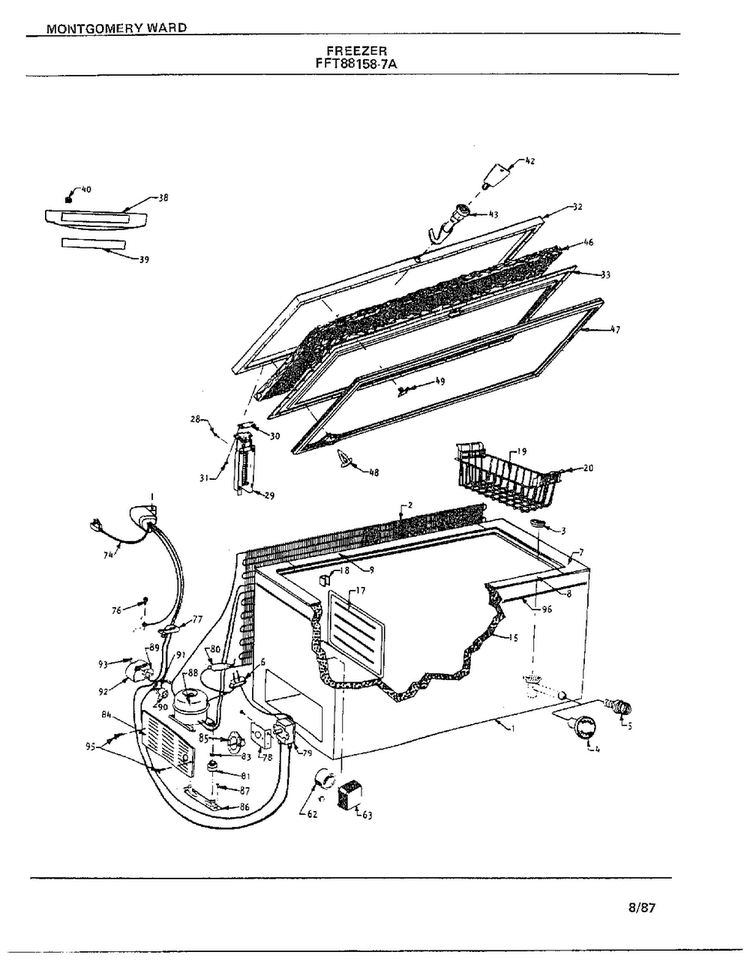 Freezer Diagram and Parts List for 88158-7A  Frigidaire Freezer