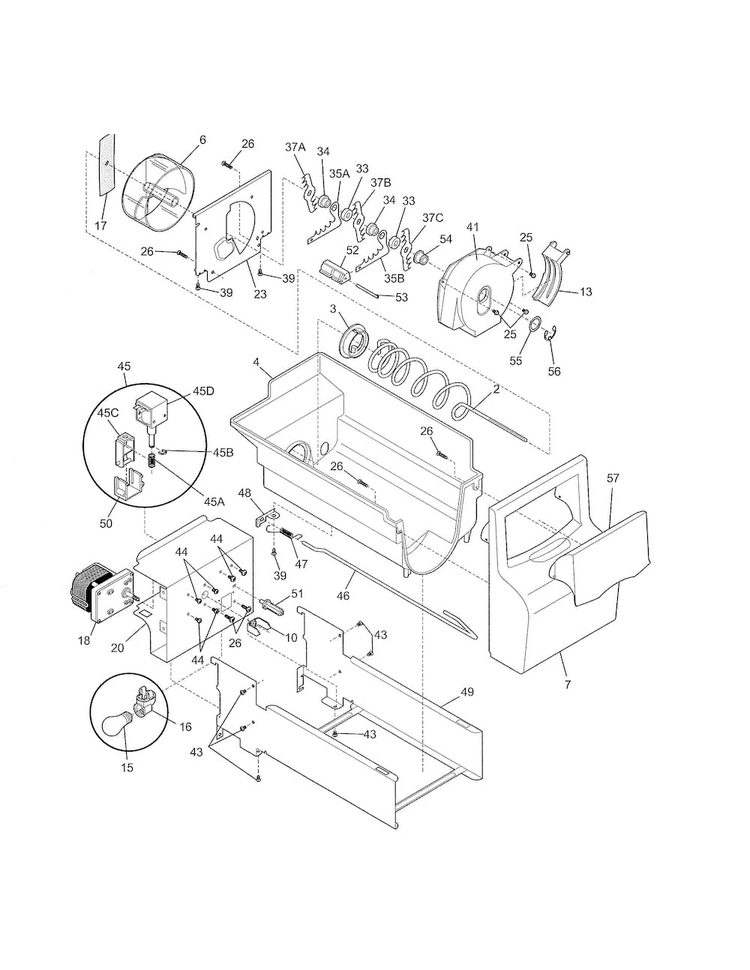 Ice Container Diagram and Parts List for FRS3HR5HM5  Frigidaire Refrigerator