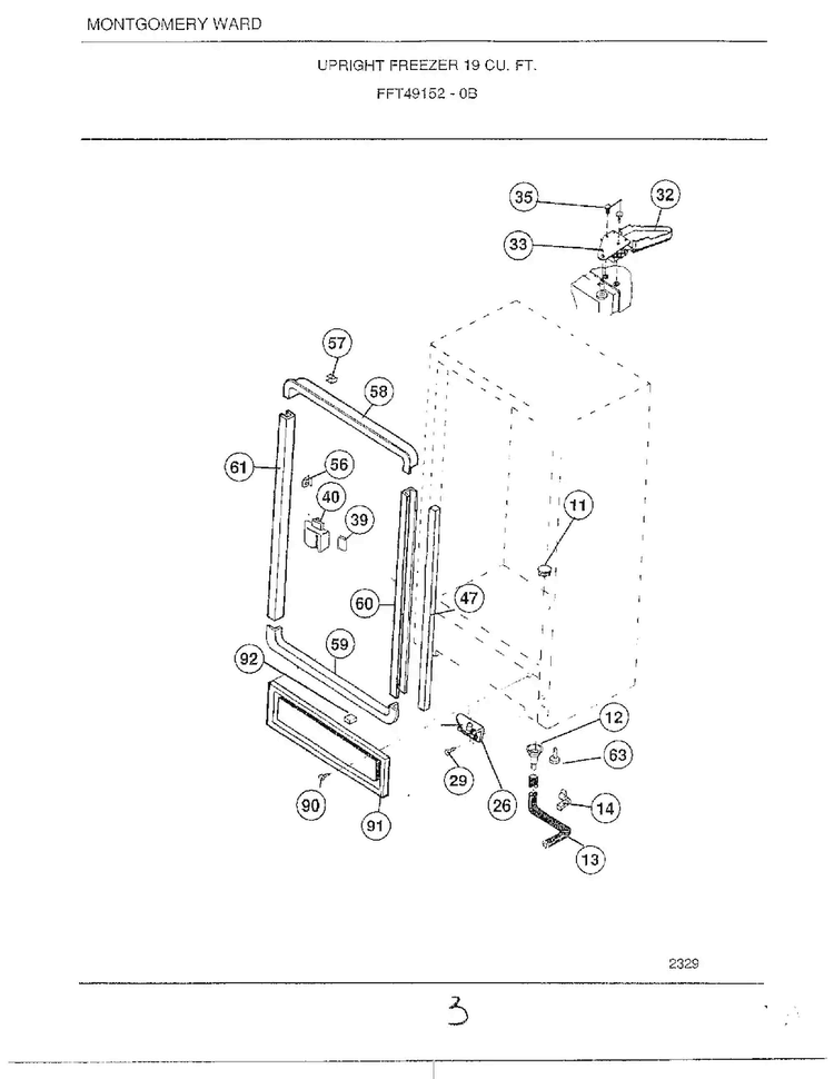 Upright Freezer 19 Cubic Feet Page 3 Diagram and Parts List for 49152-0B  Frigidaire Freezer