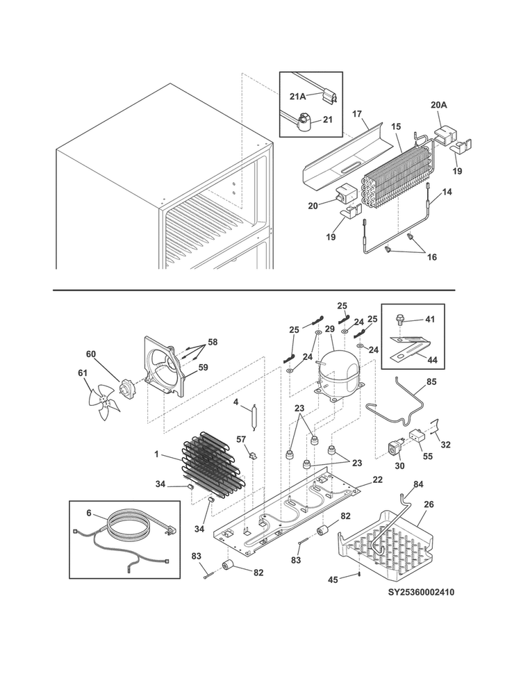 System Diagram and Parts List for FFTR1614RW0  Frigidaire Refrigerator