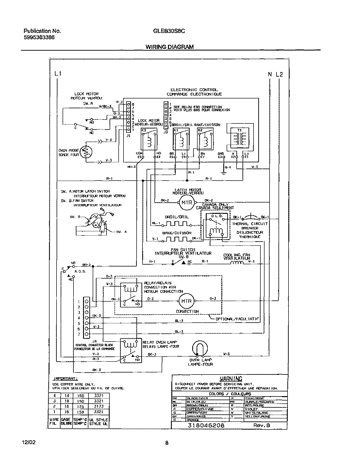 WIRING DIAGRAM Diagram and Parts List for GLEB30S8CBA  Frigidaire Wall Oven