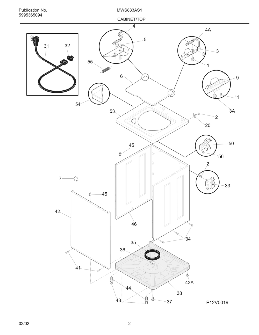 Cabinet/Top Diagram and Parts List for MWS833AS1  Frigidaire Washer