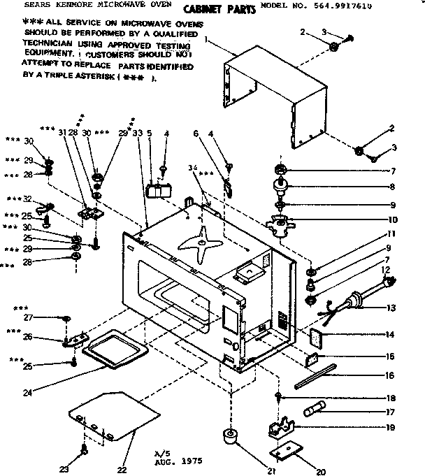 Cabinet Parts Diagram and Parts List for 5649917610  Kenmore Microwave