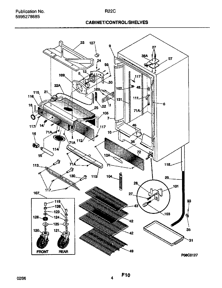 CABINET / CONTROL / SHELVES Diagram and Parts List for R22CW1  Frigidaire Freezer