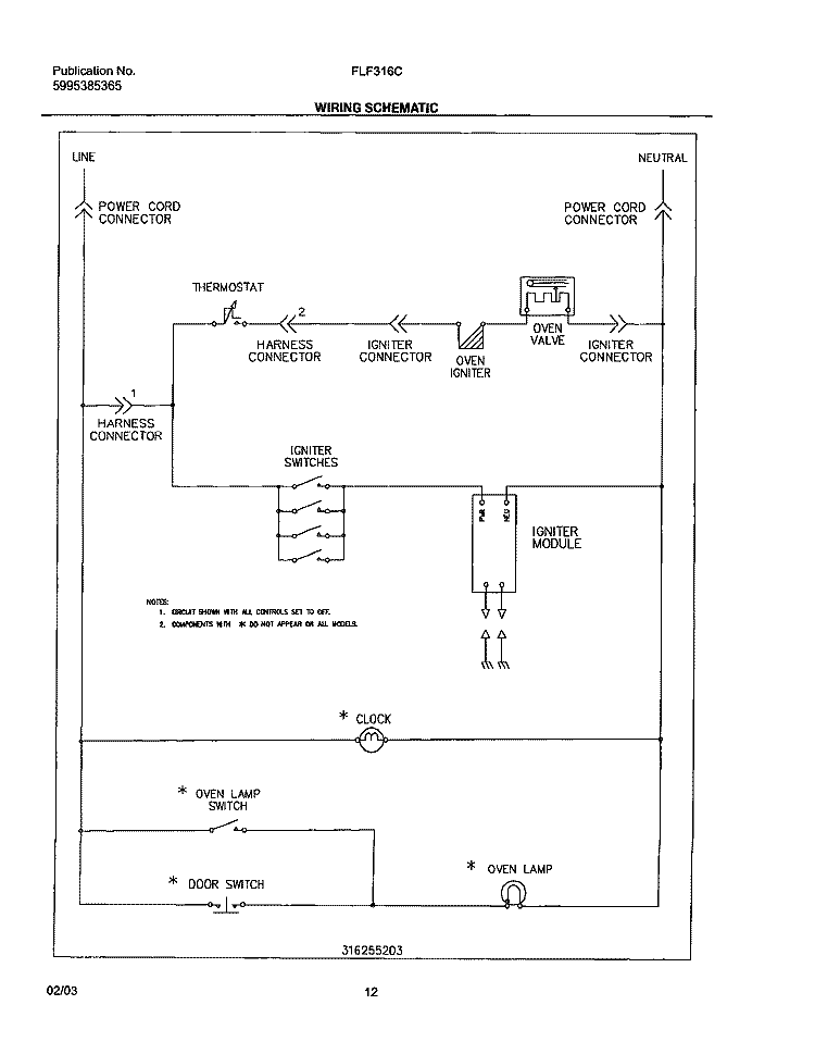 WIRING SCHEMATIC Diagram and Parts List for FLF316CSA  Frigidaire Range