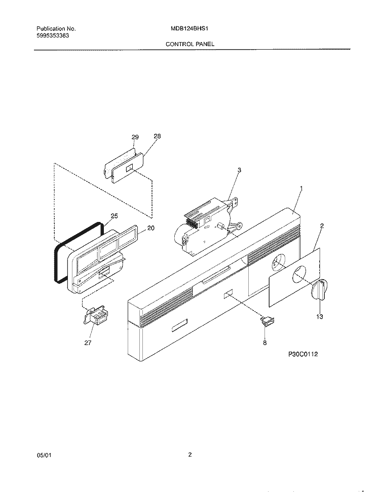 CONTROL PANEL Diagram and Parts List for MDB124BHS1  Uni Dishwasher