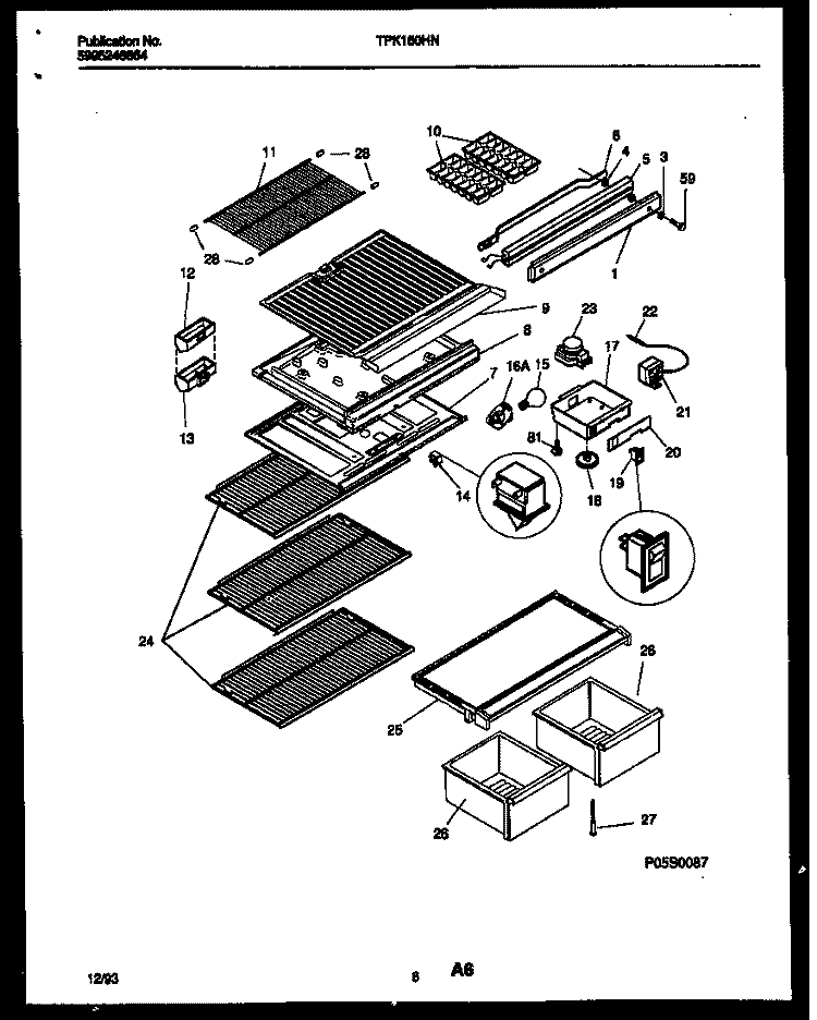 SHELVES AND SUPPORTS Diagram and Parts List for TPK160HN3D  Kelvinator Refrigerator