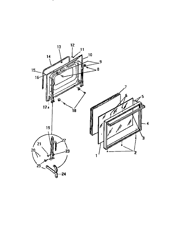 DOOR Diagram and Parts List for KF400GDF2  Frigidaire Range