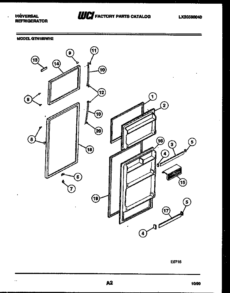 DOOR PARTS Diagram and Parts List for GTN198WV2  Uni Refrigerator