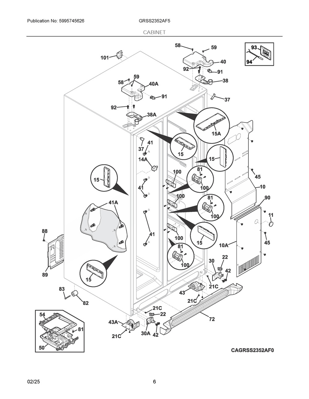 Cabinet Diagram and Parts List for GRSS2352AF5  Frigidaire Refrigerator