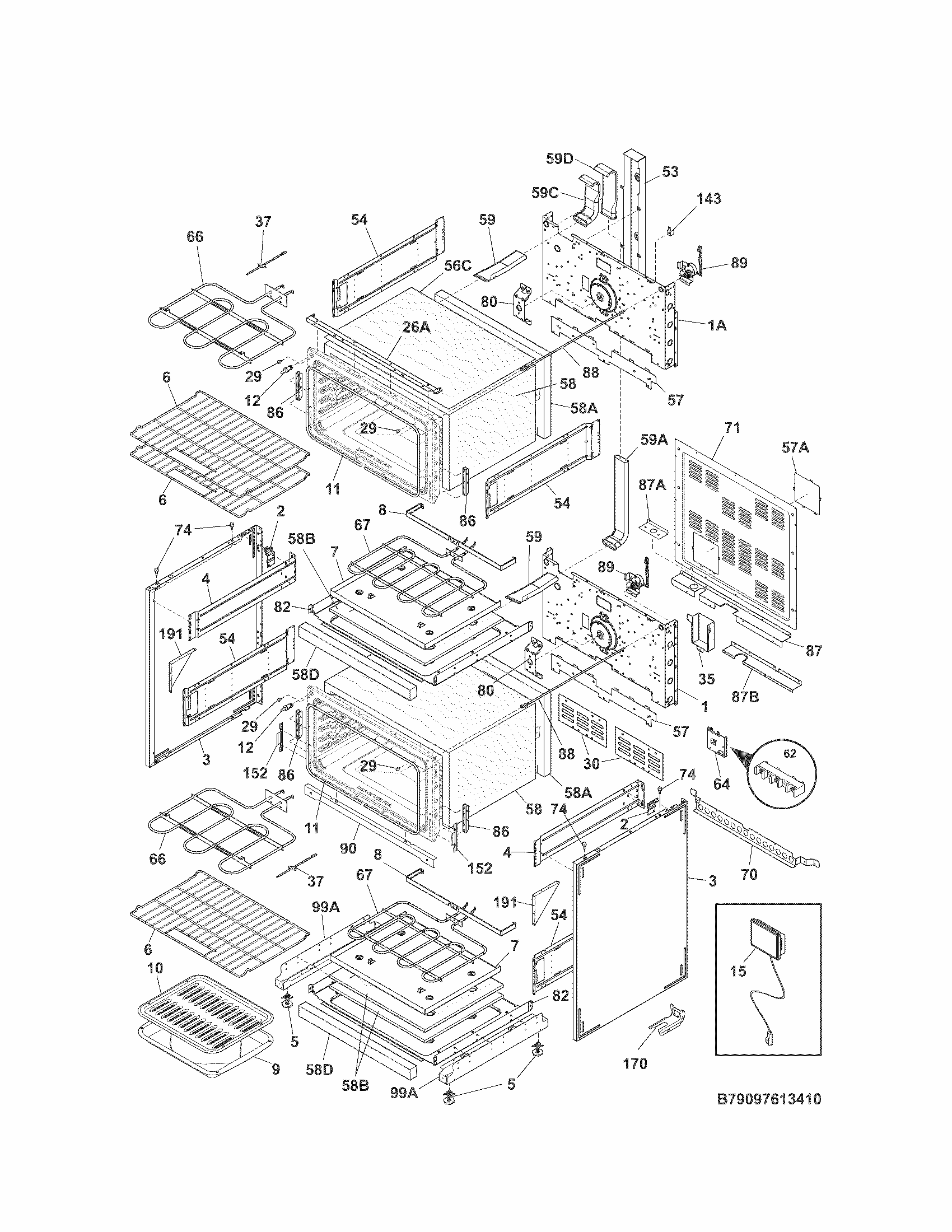 Body Diagram and Parts List for 79097613410  Kenmore Range