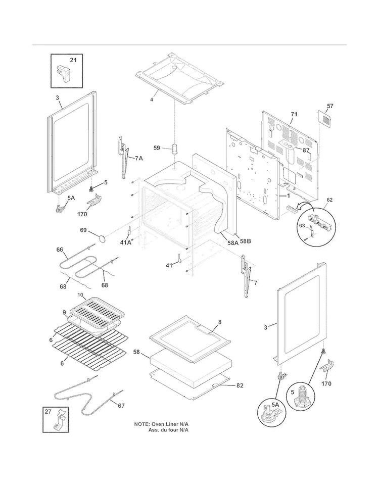 Body Diagram and Parts List for FFEF3000MWB  Frigidaire Range