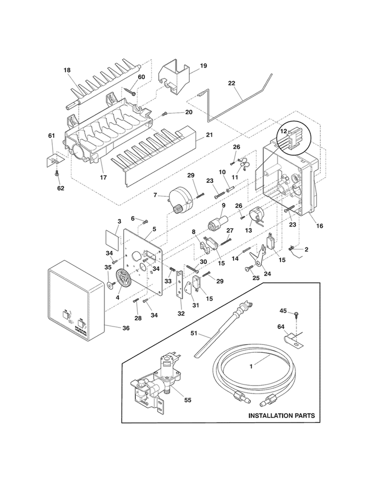 Ice Maker Diagram and Parts List for 25372924010  Kenmore Refrigerator