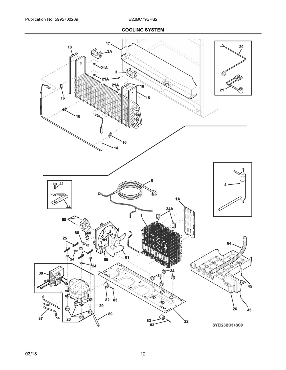 Cooling System Diagram and Parts List for E23BC79SPS2  Frigidaire Refrigerator